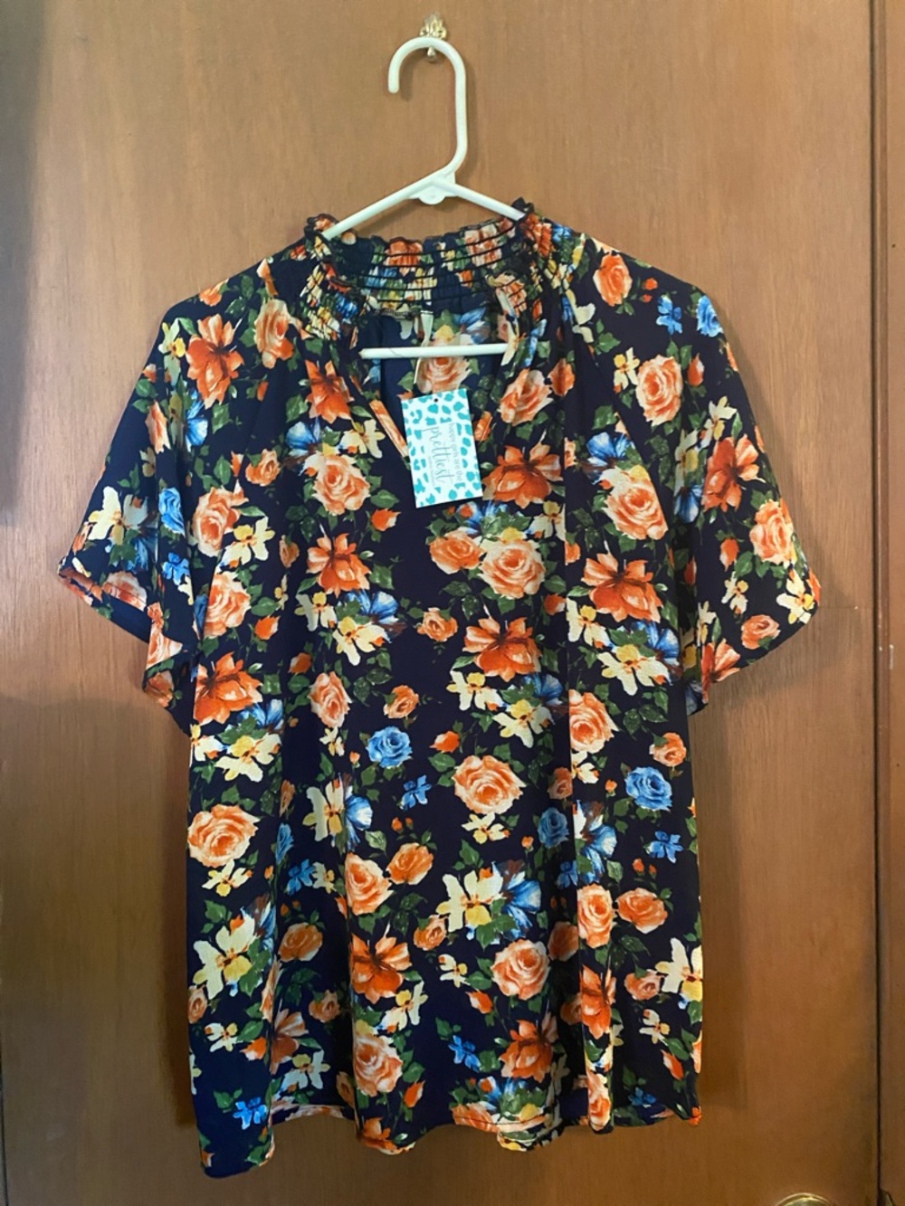 Hesed Floral Short-Sleeve Shirt - Navy with Orange & Blue Flowers
